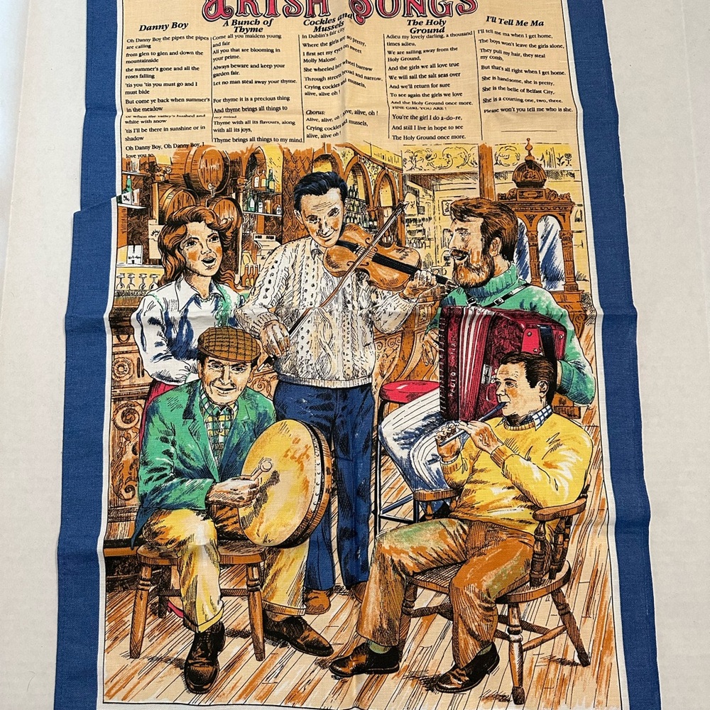 Irish Songs Kitchen Towel with Blue Border